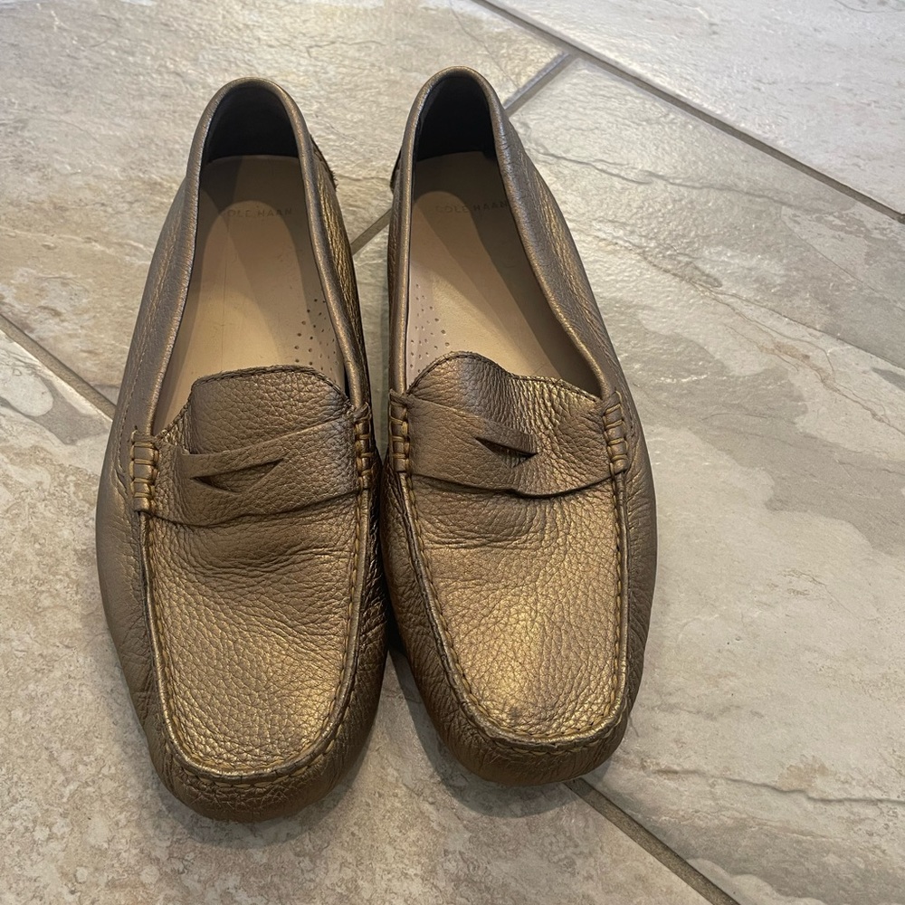 Cole Haan gold driving loafers